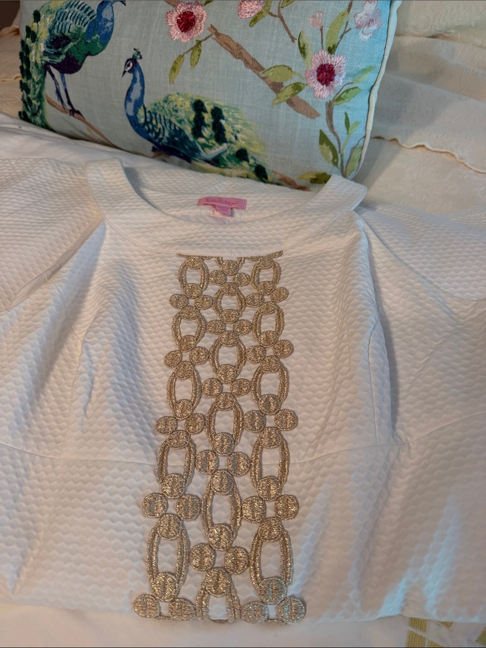 Lilly Pulitzer Jacqueline Resort White metallic Gold Lace Shift Dress